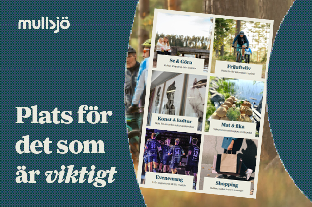Del av startsida för webbplatsen visitmullsjo som visar olika aktiviteter. Text: "Plats för det som är viktigt".